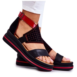 Sandales Compensées en Cuir Maciejka 05356-01 Noir et Rouge