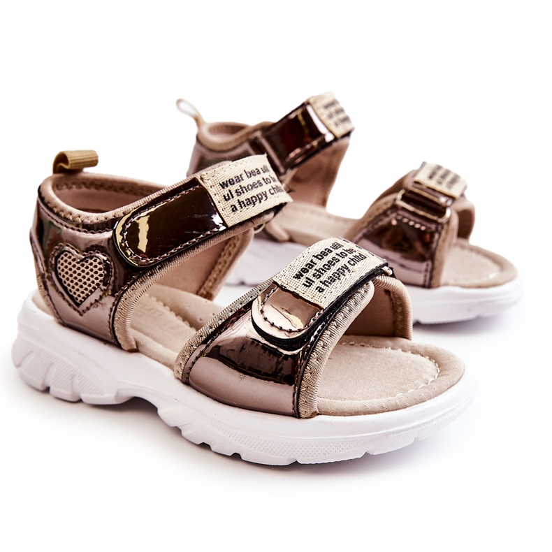 PJ2 Sandales Enfant Cuir Avec Velcro Dark Gold Amoss brun d'or