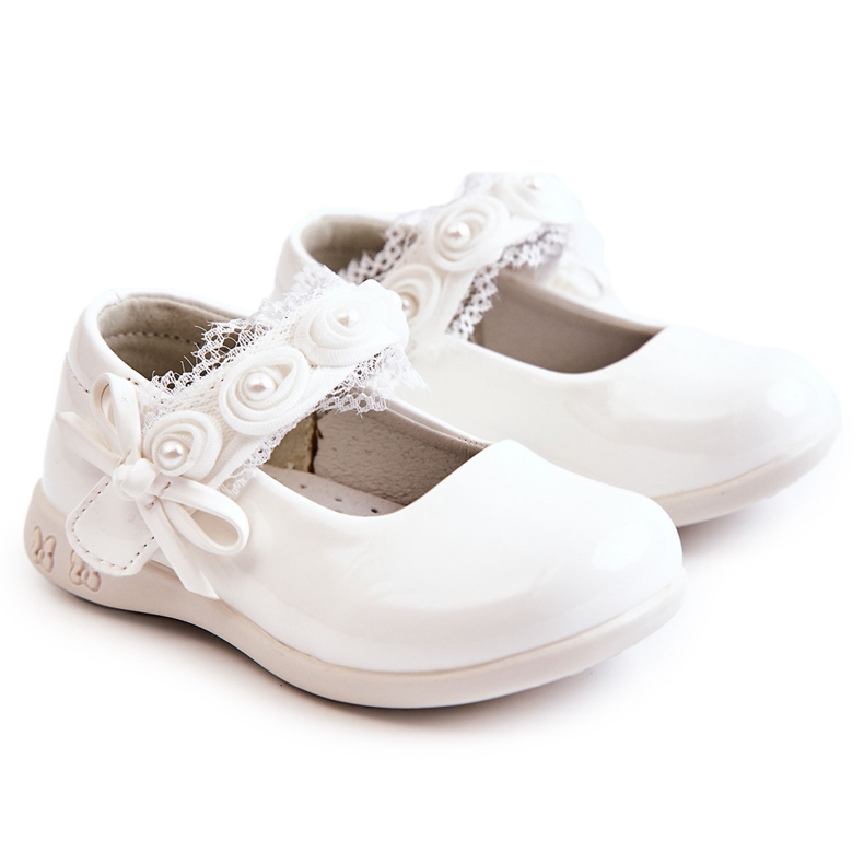 PA1 Ballerines Enfant Avec Velcro Avec Dentelle Blanche Evelyn