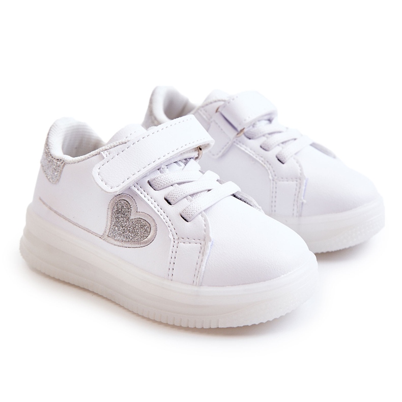 PA1 Chaussures de sport en cuir pour enfants avec velcro Blanc Baylene blanche
