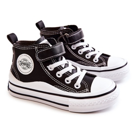 Baskets Enfant En Cuir Avec Velcro Noir Bruni le noir