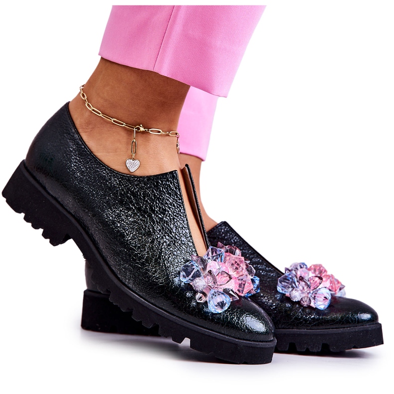 PA2 Chaussures en cuir élégantes avec décoration Cindy vert foncé
