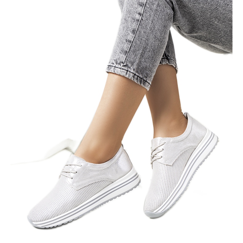 Baskets en cuir argent Serra