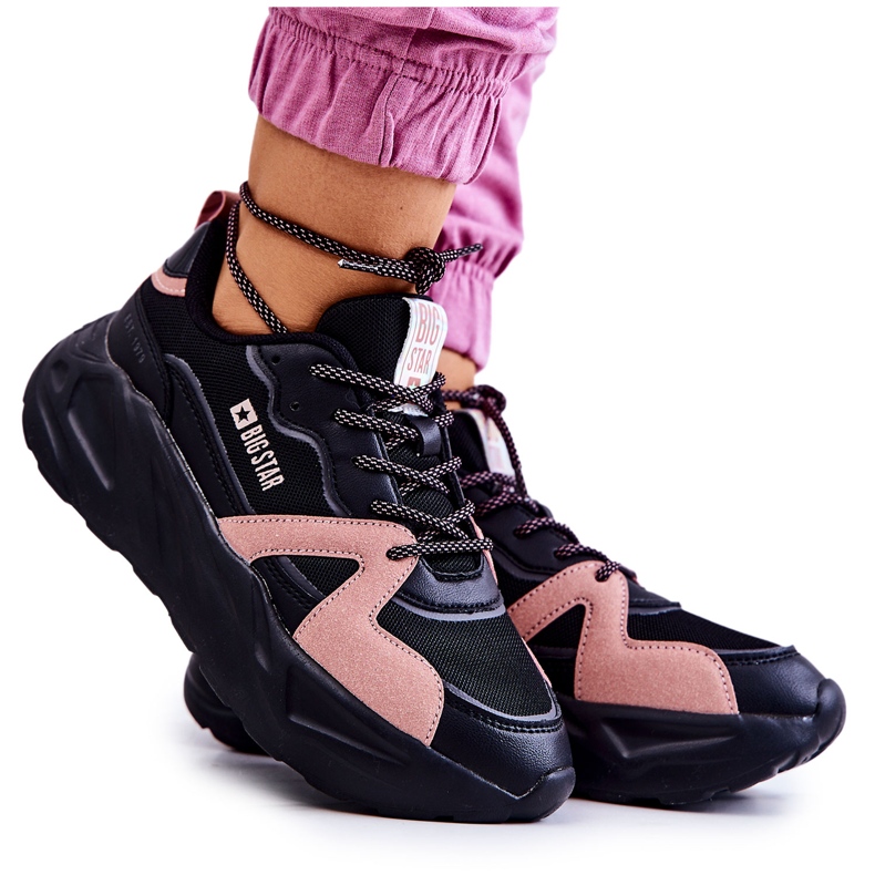 Baskets femme Memory Foam Big Star JJ274599 Noir-Rose le noir
