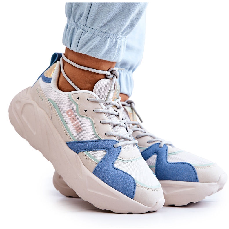 Baskets Femme Memory Foam Big Star JJ274600 Beige-Bleu blanche
