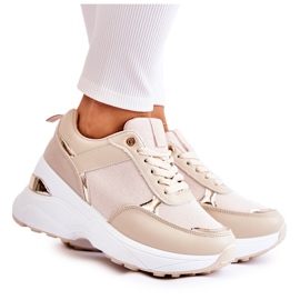 PG1 Chaussures de sport brillantes pour femmes sur une activité compensée beige doré