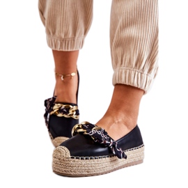 PS1 Espadrilles pour femmes en cuir avec chaîne fantaisie noire le noir