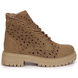 Bottes De Printemps En Cuir Ajouré Beige In Filippo