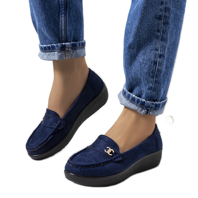 Mocassins bleu marine sur le coin Stapper Mocassins bleu marine sur le coin Stapper