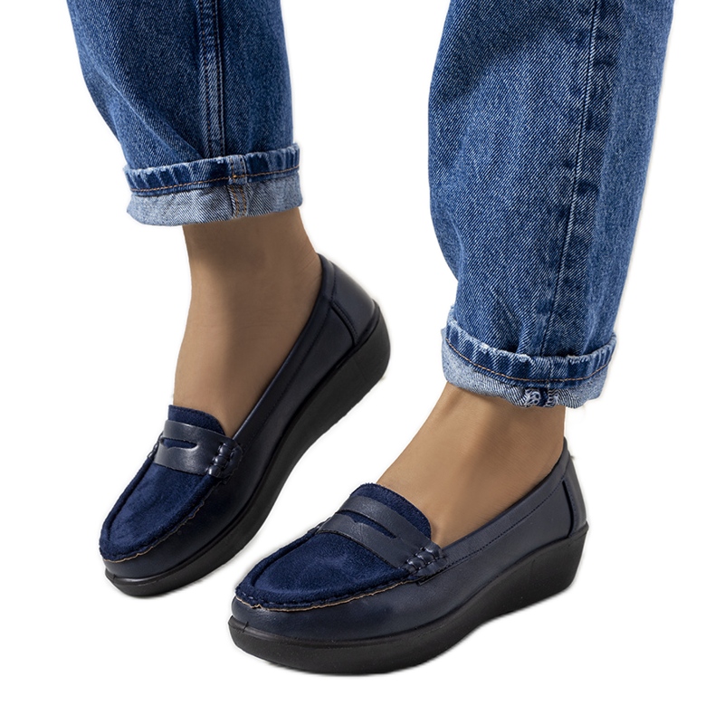 Mocassins bleu marine sur le coin Dinsmore Mocassins bleu marine sur le coin Dinsmore