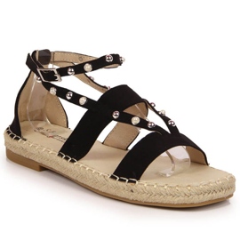 Sandales espadrilles noires avec perles W S.Barski le noir
