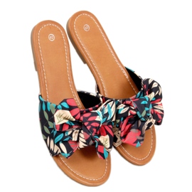 Lotos Pantoufles noires à imprimé fleuri le noir multicolore