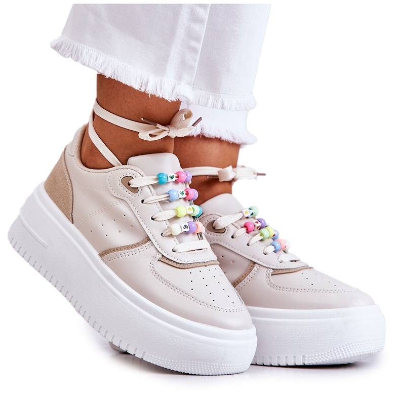 PS1 Chaussures De Sport Attachées Pour Femmes Baskets Beige Manille PS1 Chaussures De Sport Attachées Pour Femmes Baskets Beige Manille