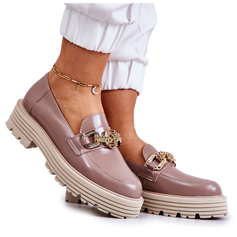 Chaussures Richelieu Femme Décoration Cuir Doré Laura Messi 2383 Beige Foncé