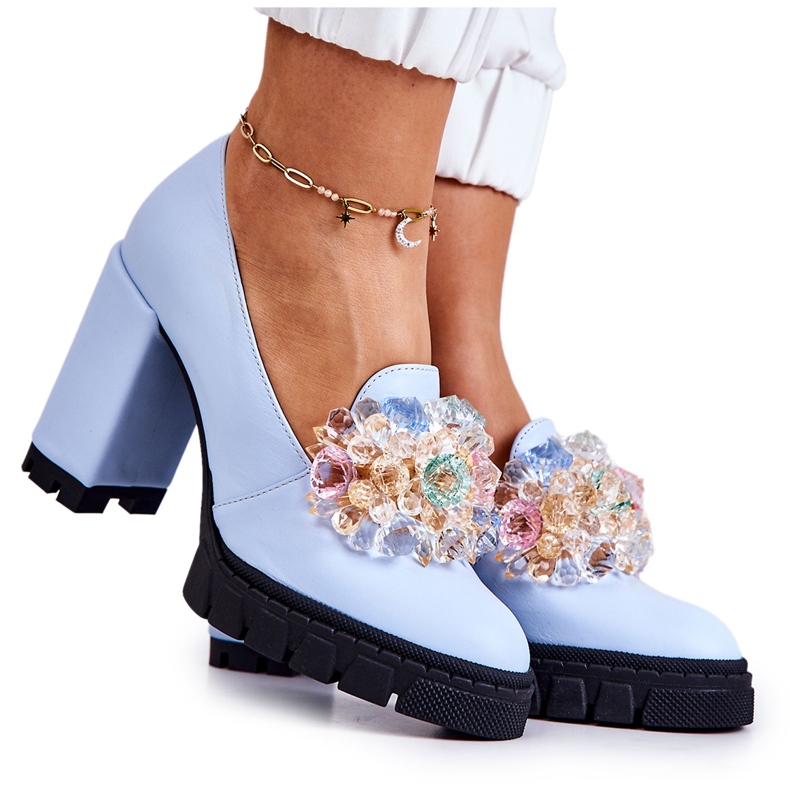 PA2 Escarpins élégants avec ornement Caterine bleu lisse