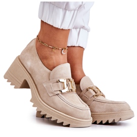 PL5 Chaussures En Daim Avec Décoration Dorée Beige Clair Idéaliser