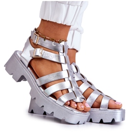 PS1 Sandales Cuir Avec Bandes Argent Minorite