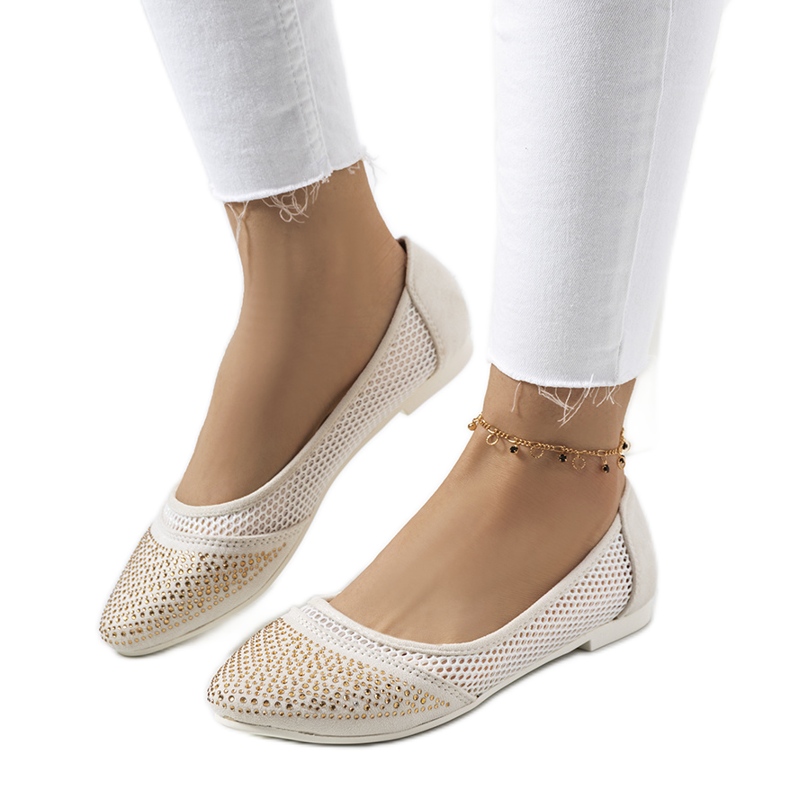 Ballerines beiges avec zircon cubique Holst écru