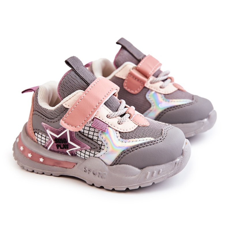 PJ2 Chaussures Sport Léger Enfant Gris-Rose Mobby PJ2 Chaussures Sport Léger Enfant Gris-Rose Mobby
