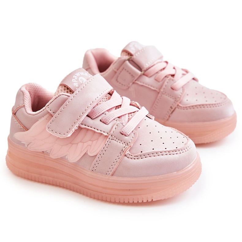 PA1 Chaussures De Sport En Cuir Pour Enfants Avec Velcro Rose Angel