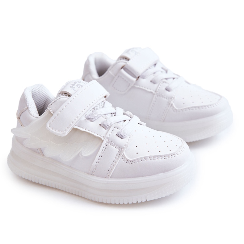 PA1 Chaussures de sport en cuir pour enfants avec velcro White Angel blanche
