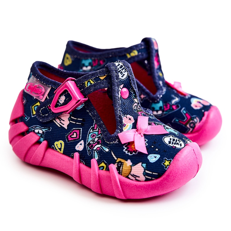 BEFADO S.A. Befado Supergirl Chaussons Avec Un Arc 110P456 Bleu Marine BEFADO S.A. Befado Supergirl Chaussons Avec Un Arc 110P456 Bleu Marine