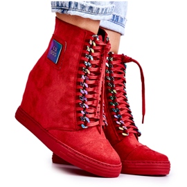 Baskets Femme Lu Boo Avec Chaînes Daim Multi-Rouge Monica