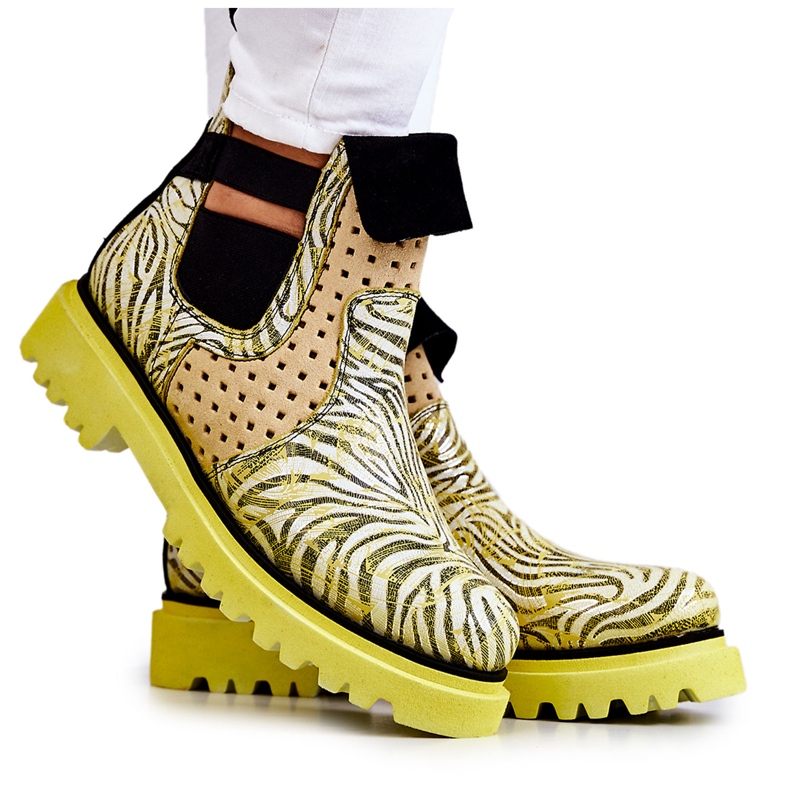 Maciejka 05324-07 Bottines à enfiler en cuir Jaune beige vert