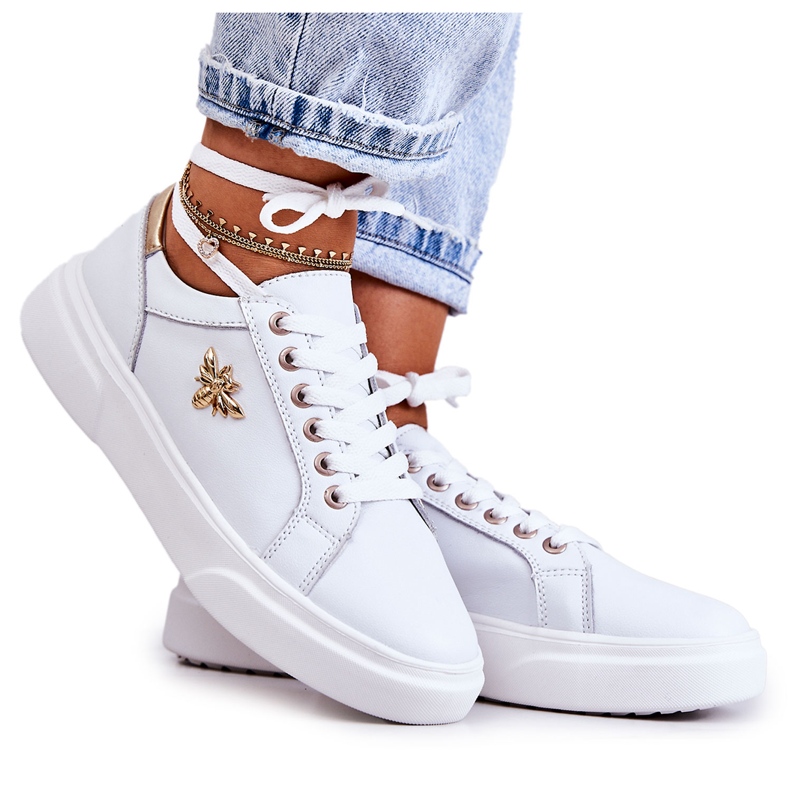 Vinceza Chaussures De Sport En Cuir Avec Décoration Calerie Blanche d'or