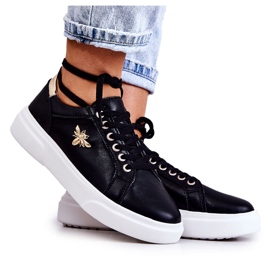 Vinceza Chaussures De Sport En Cuir Avec Décoration Calerie Noire doré