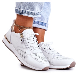 Vinceza Baskets Sport Femme Cuir Blanc Horessa doré