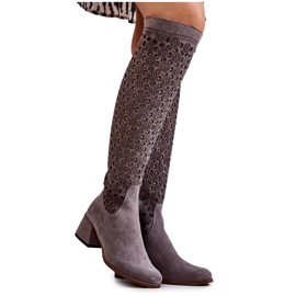PA2 Boots en daim à motif ajouré gris Hekilea