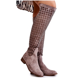 PA2 Boots en daim Arinna beige foncé à motif ajouré brun