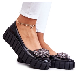 PA2 Ballerines en cuir sur plateforme avec ornement Ladette noire