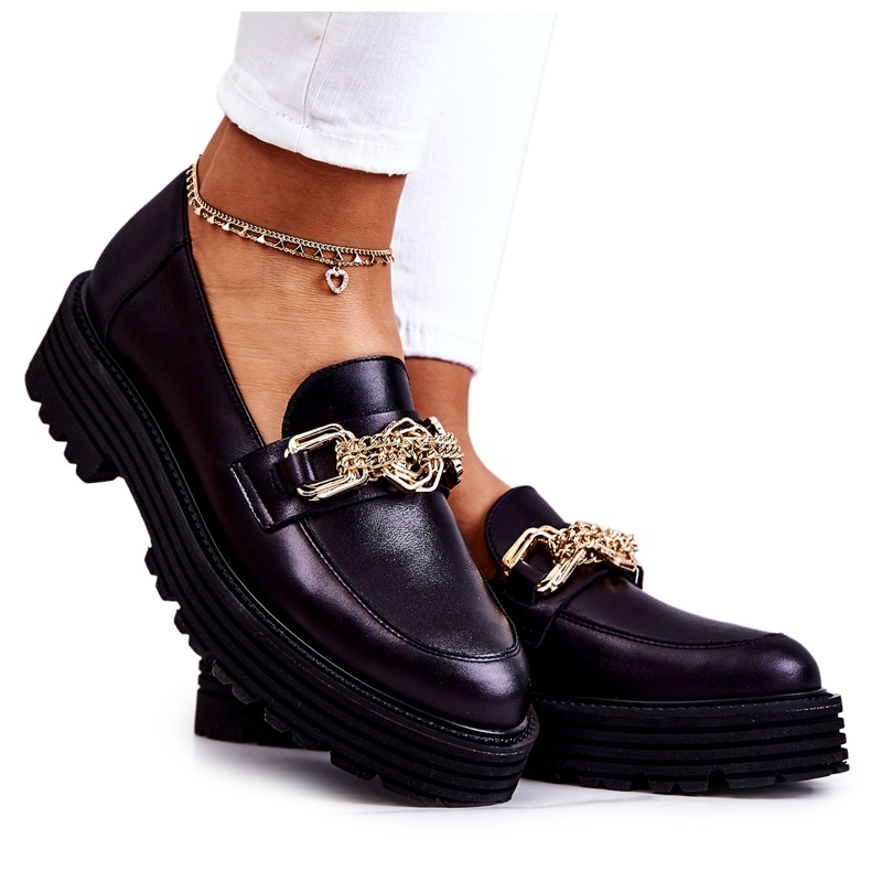 Chaussures Brogues Femme Décoration Cuir Doré Laura Messi 2383 Noir le noir