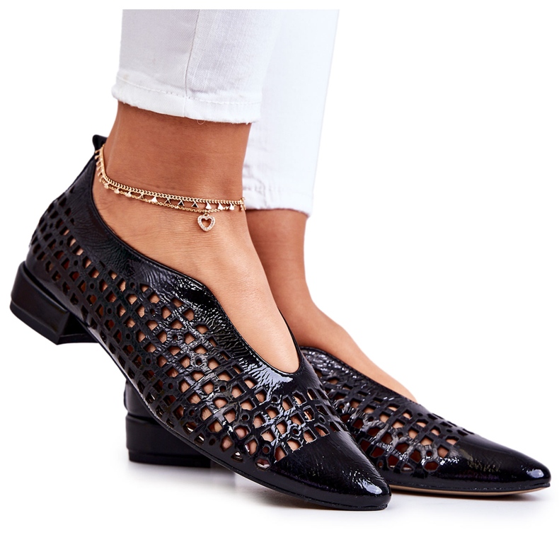 PA2 Elégantes Chaussures Ajourées En Cuir Laqué Ismena Noir le noir