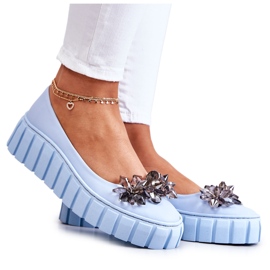 PA2 Ballerines En Cuir Sur Une Plateforme Ornée D'un Ornement De Ladette Bleu Clair