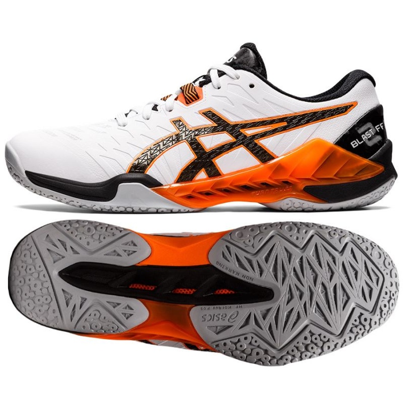 Asics Blast Ff 2 M 1071A044 103 chaussures de handball blanche orange blanche