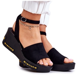 Vinceza Sandales compensées en daim pour femmes Noir Cortena