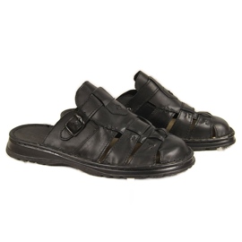 Pantoufles confortables en cuir noir pour hommes Łukbut 962 le noir