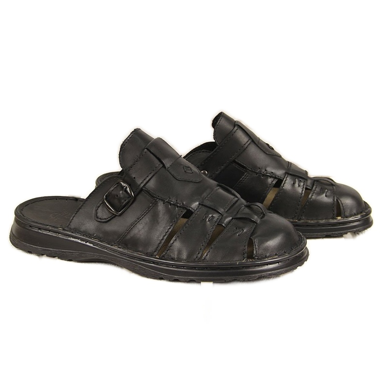 Pantoufles confortables en cuir noir pour hommes Łukbut 962 le noir