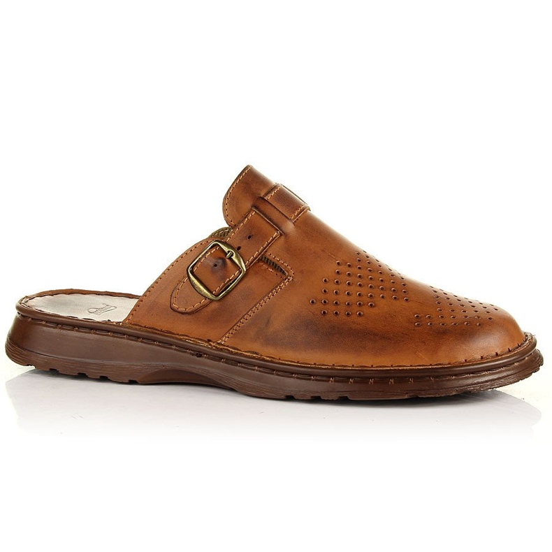 Łukbut Pantoufles confortables en cuir marron pour hommes Lukbut brun