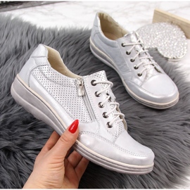 Chaussures femme en cuir avec fermeture éclair, argent Helios 357