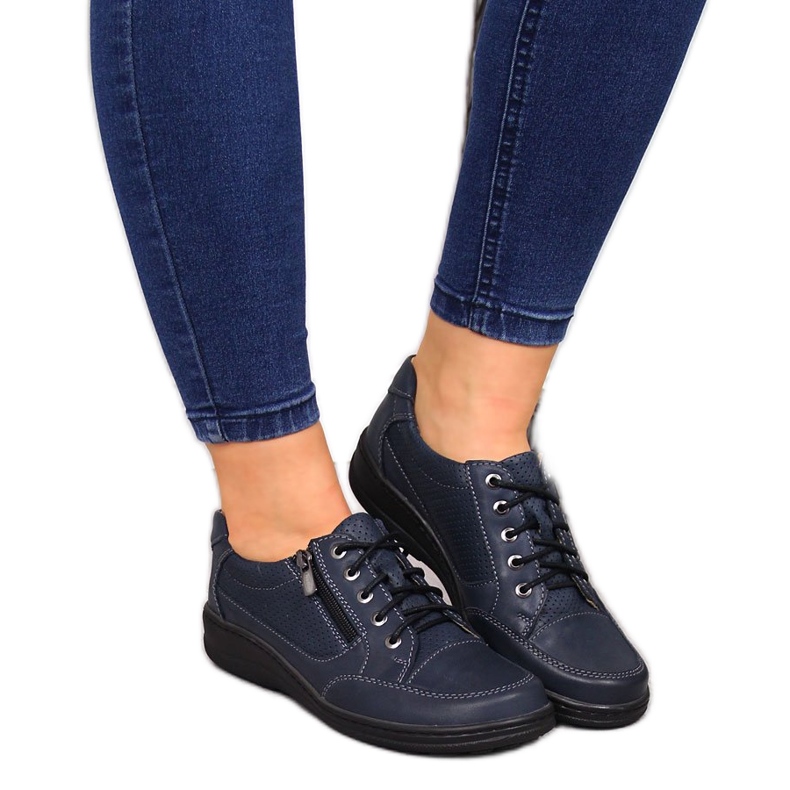 Chaussures femme en cuir avec fermeture éclair bleu marine Helios 357
