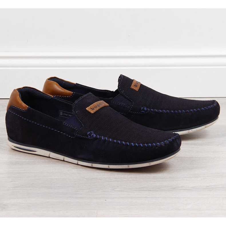 Mocassins homme en cuir bleu marine Bugatti HH153084