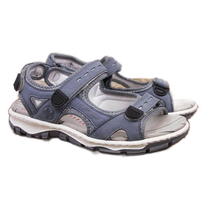 Sandales en cuir pour femmes avec velcro bleu Rieker 68874 Sandales en cuir pour femmes avec velcro bleu Rieker 68874