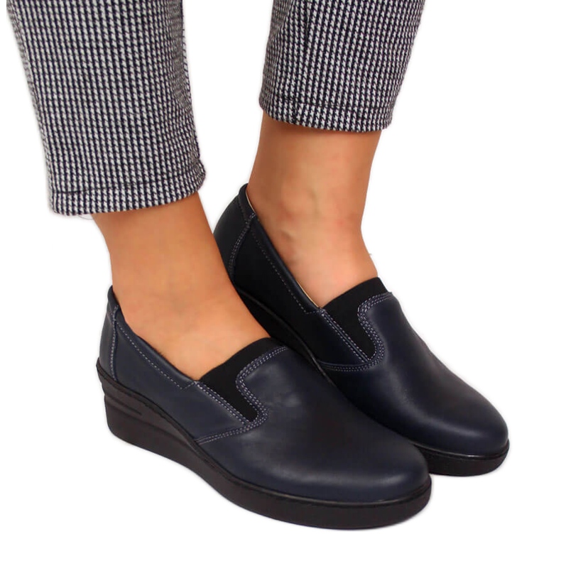 Chaussures confortables en cuir pour femme Helios 349 bleu marine