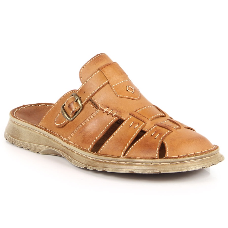 Pantoufles confortables en cuir marron pour hommes Łukbut 962 brun