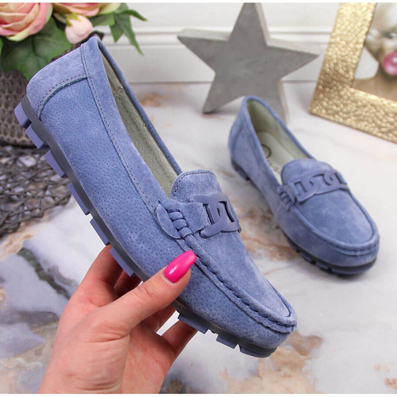 Mocassins femme en cuir bleu Filippo