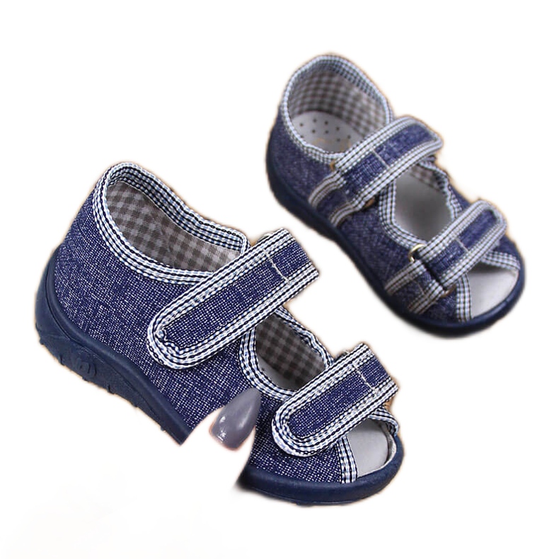 Chaussons garçons sandales home bleu marine et gris Nazo